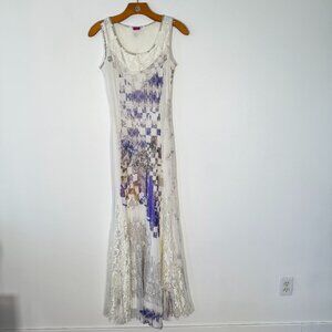Save the Queen White Maxi Dress Mixed Media Lace Geometric Floral Fairy Y2K M